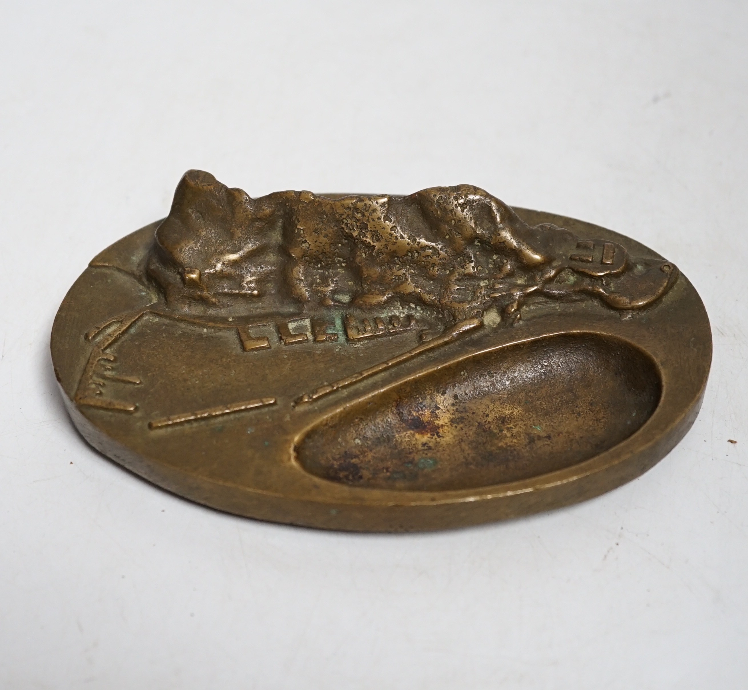 A cast bronze Admiralty desk-stand Gibraltar Harbour and Rock, 15.5cm